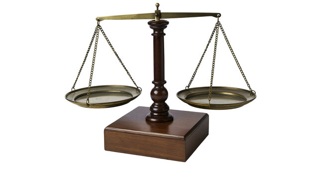 Antique brass balance scale with wooden base