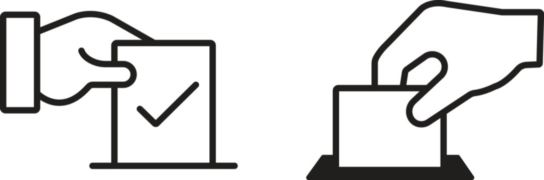 Hand putting voting ballot into box icon set election and democracy concept vector