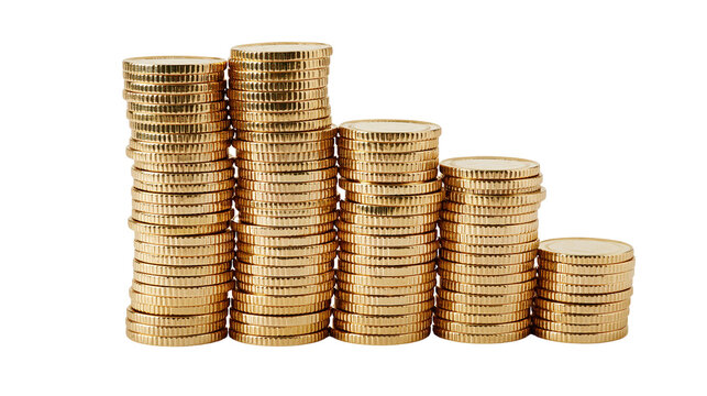 Stacks of gold coins in descending order