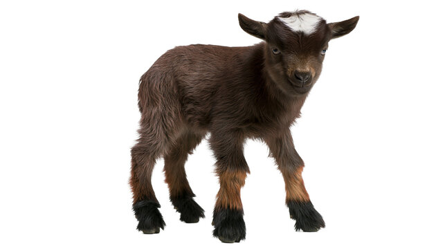 Young brown goat with white patch on forehead