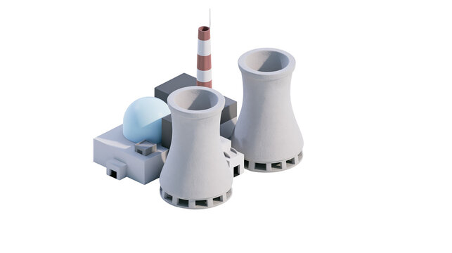 Nuclear power plant cooling towers and reactor building