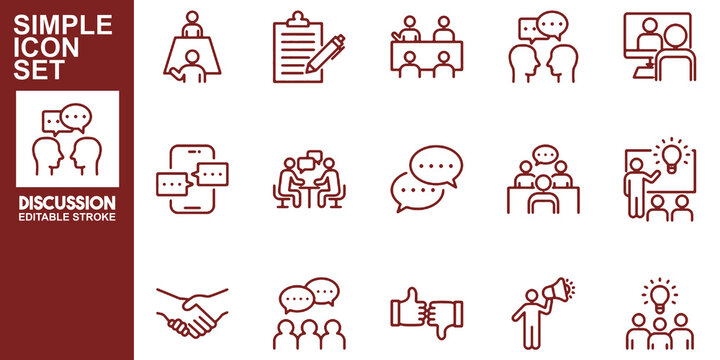 Business Discussion Communication Meeting Teamwork Line Icons Set Editable Vector Illustration Isolated on Transparent Background