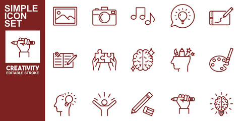 Creativity Innovation Business Idea Line Icons Set Editable Vector Illustration Isolated on Transparent Background © Fundui
