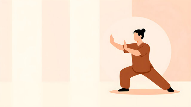 Minimalist vector illustration of person practicing tai chi martial art