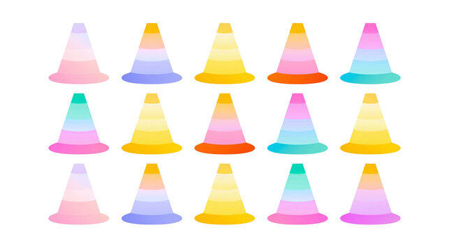 Colorful traffic cones with gradient stripes