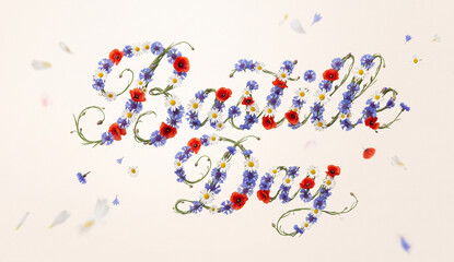 Romantic Bastille Day Floral Typography with French Colors