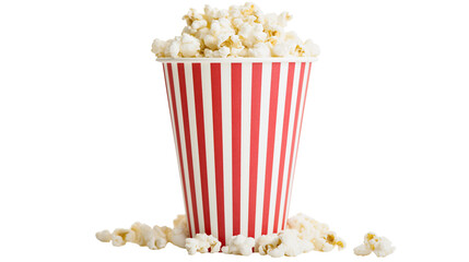 Red and white striped popcorn bucket overflowing with popcorn © Femke