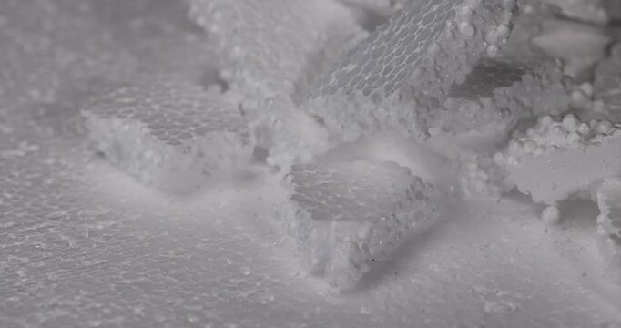 Granular white foam, porous foam consists of many dense layers of synthetic foam for thermal insulation in construction.