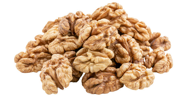 Pile of fresh, shelled walnuts with wrinkled texture