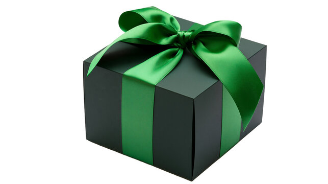 Dark green gift box with satin ribbon bow