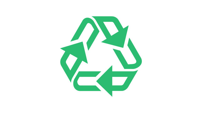 Green triangular recycling symbol with three interconnected arrows.