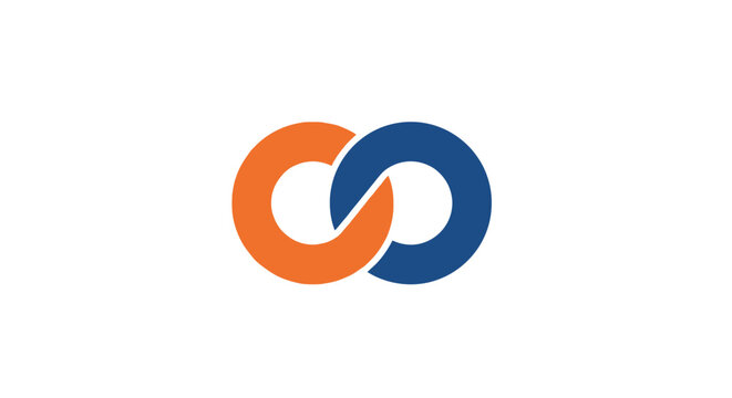 Interlocking rings logo design in orange and blue colors.