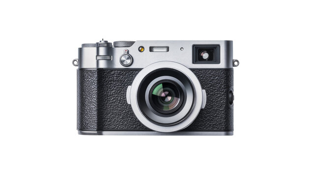Retro digital camera with silver body and black textured grip
