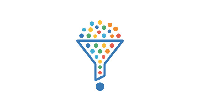 Marketing sales funnel icon with colorful lead generation particles.