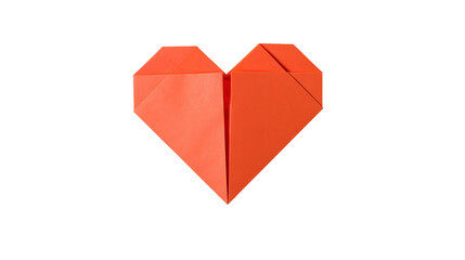 Orange origami heart shape folded from paper