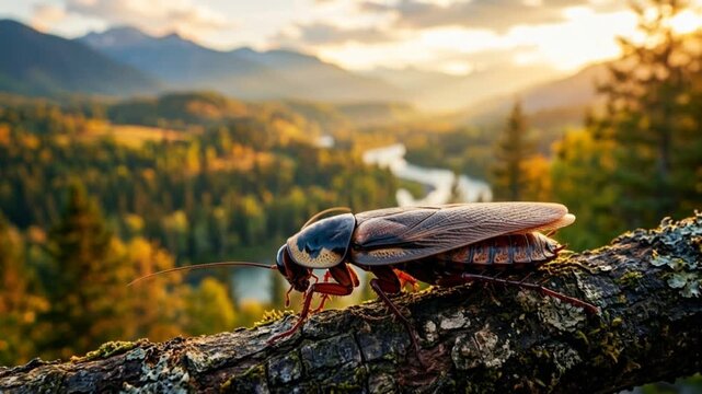 death's head cockroach in tropical rainforest golden light close up video