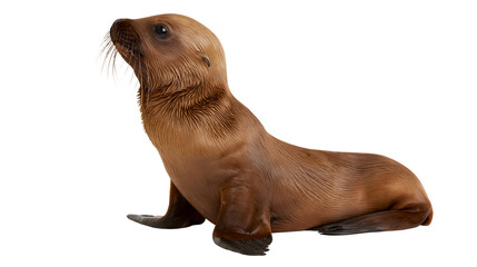Young sea lion pup with wet brown fur looking up © Vetle
