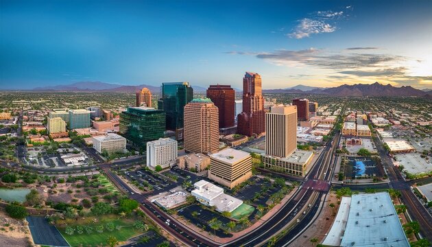 overhead photo of phoenix downtown skyline