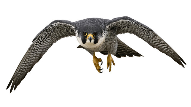 Peregrine falcon bird of prey in flight with wings spread