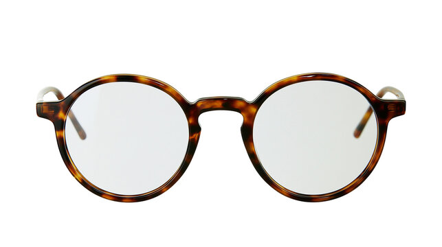 Round tortoise shell eyeglasses with clear lenses