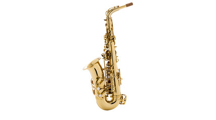 Obraz premium Golden alto saxophone with keys and mouthpiece
