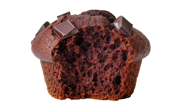 Chocolate muffin with chunks of dark chocolate on top