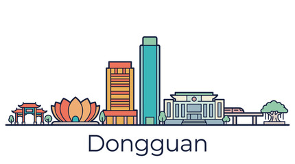 Fototapeta premium Dongguan city skyline minimalist vector illustration