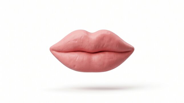Pink clay lips sculpture isolated on a white background 3D illustration cy