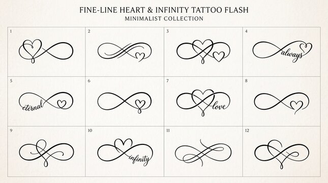 Minimalist Heart and Infinity Tattoo Flash Template Sheet

