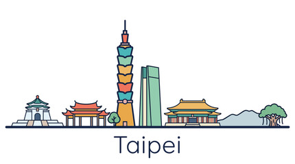 Fototapeta premium Taipei city skyline landmark illustration in flat vector style