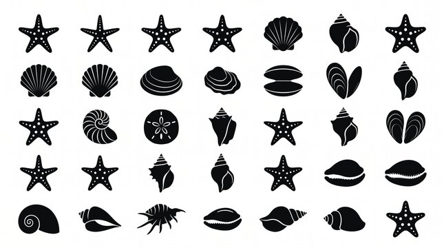 Marine Shells and Ocean Starfish Mega Silhouette Collection