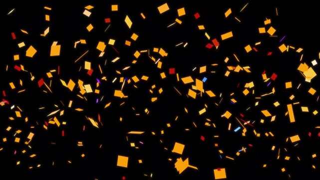 Gold confetti isolated party popper explosion on alpha transparent background, sparkling golden particles explosion festive party popper blast glittering overlay loop for luxury wedding videos. 4k