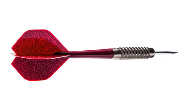Red patterned dart with metallic grip, isolated on transparent background
