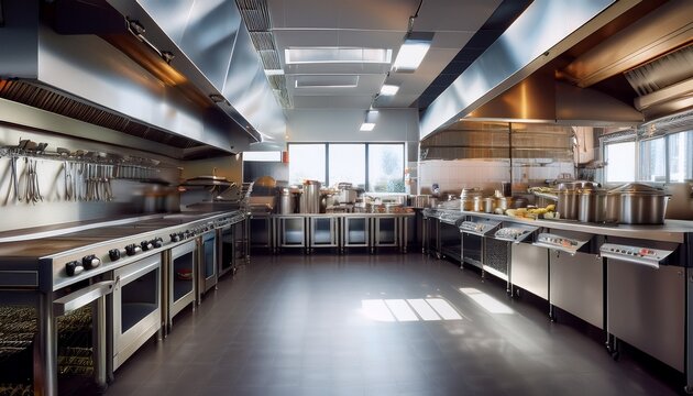 commercial kitchen with stainless steel empty kitchen filled with everything a restaurant or food business needs