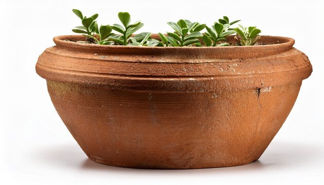 zz plant in a rustic weathered terracotta pot isolated on white background