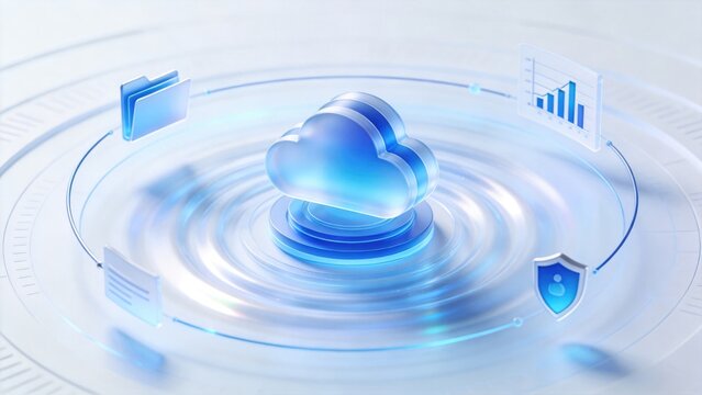 Modern cloud computing platform with secure data management service icons, idea for cloud storage cybersecurity digital infrastructure and business technology
