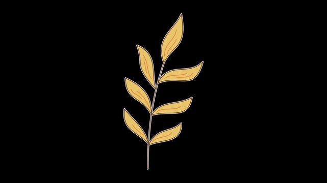 Seamless looping animation of a swaying autumn twig with orange leaves for fall concepts. Flat style sticker design element isolated on transparent alpha channel background