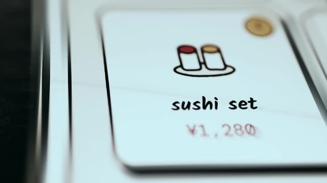 Digital cafe ordering system with sushi set selection
