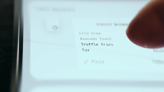 Digital receipt for a meal with word Paid