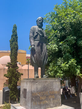 Chania, Crete, Greece - July 21, 2025: Monument to Anagnostis Mantakas, an important early twentieth century politician and supporter of the union of Crete with Greece, in the city of Chania.