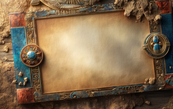 Ancient Egyptian Hieroglyphic Border with Copied Gold Design Concept