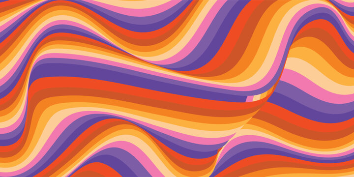 Wavy Caramel Pattern Set. Toffee background with swirl and splash effects. Vibrant vector illustration in orange, purple, pink, and cream.