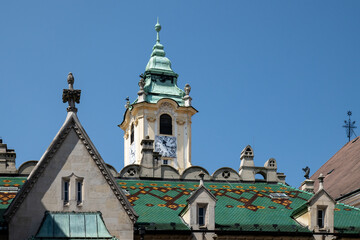 Fototapeta premium Bratislava Old Town Hall clock tower and patterned roof