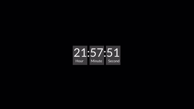 One day countdown timer animation in one minute with transparent background, 24 hours countdown in 60 second with alpha channel in 4k.