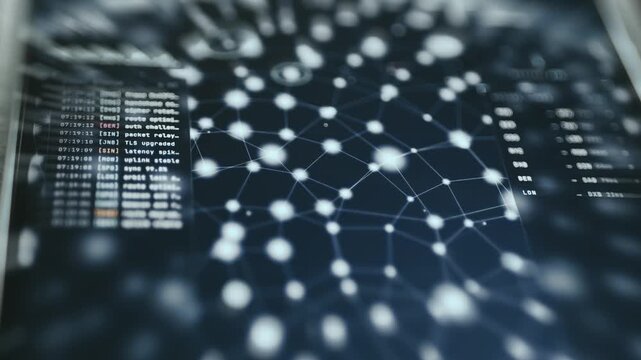 Network visualization background featuring interconnected nodes and lines featuring tools for data analytics and network monitoring