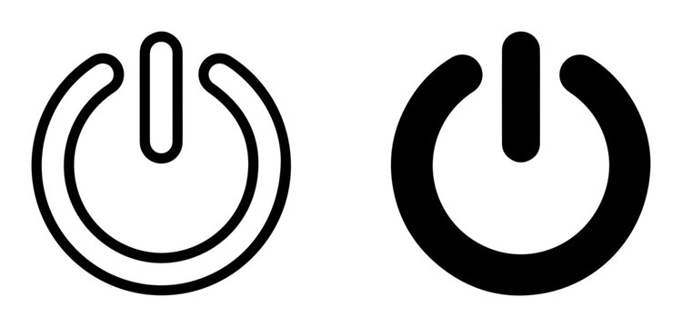 Power button icons, on off switch, start stop control, outline solid styles, UI and web interface design