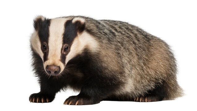 European badger with distinctive black and white facial markings
