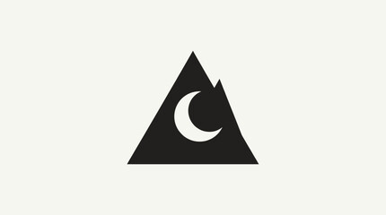 Fototapeta premium Minimalist mountain peak icon with crescent moon. Abstract black graphic, nocturnal emblem, simple design element for outdoor or sleep themes.