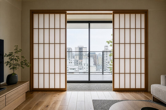 居室とバルコニーの間に土間を設けた集合住宅の中間領域 &mdash; 建具で仕切る緩衝空間
