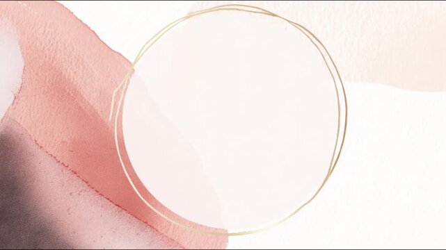 Soft watercolor gold circle decorative border frame for copy space text overlay seamless loop hand drawn digital animation
